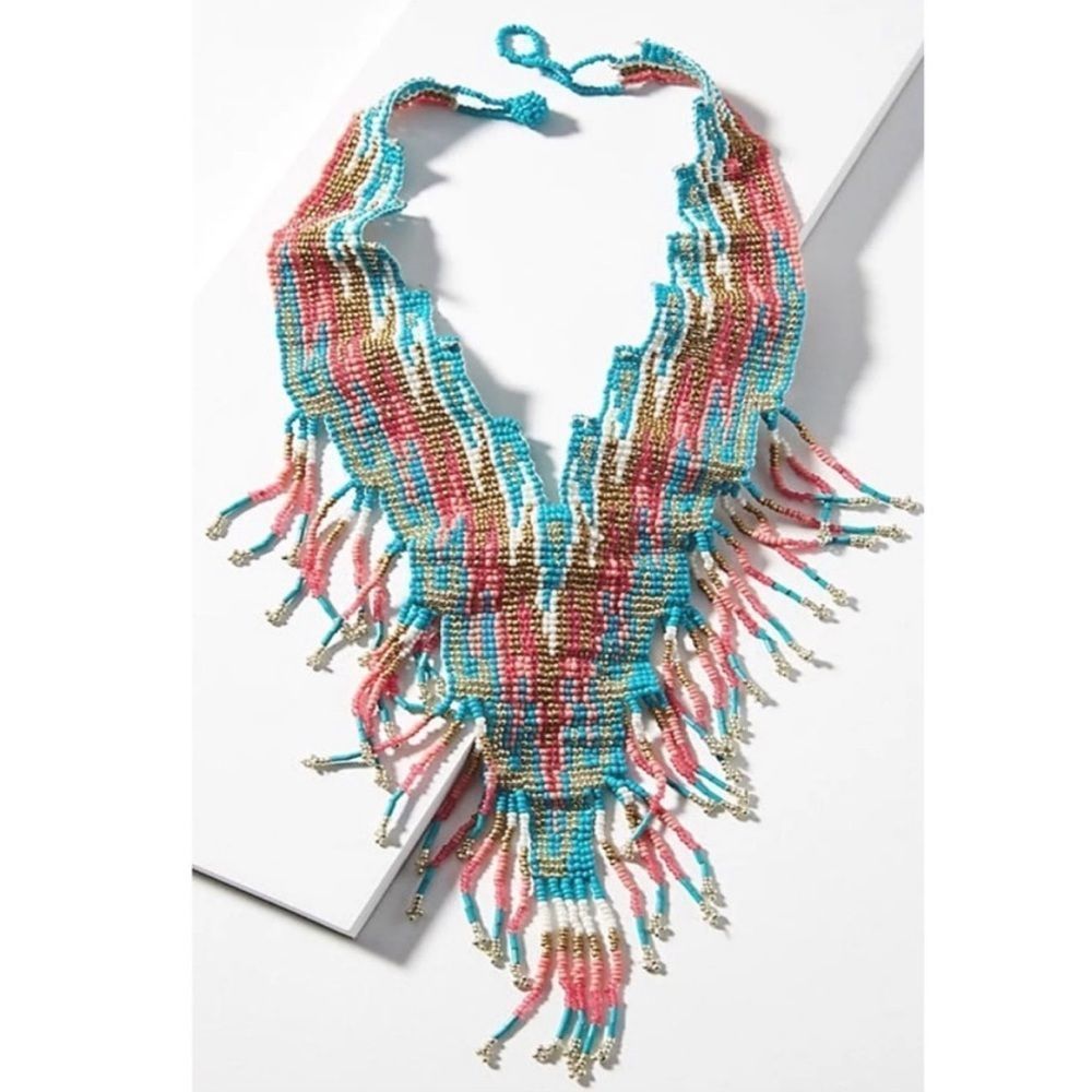 NWT Anthropologie Sunset Beaded Necklace Blue